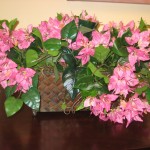 * SIL Pink Bougainvillea in a Basket Weave Metal Planter * SIL Pink Bougainvillea in a Basket Weave Metal Planter