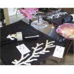 SARO Appliqued Coral Black Table Linens SARO Appliqued Coral Black Table Linens